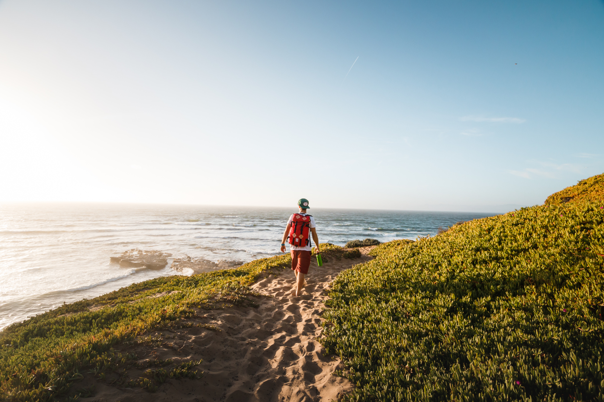 hiking at a beach