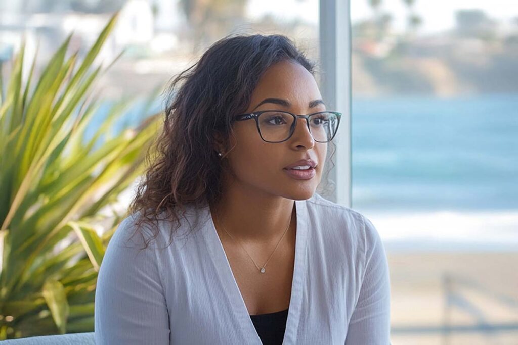 Woman talking in therapy