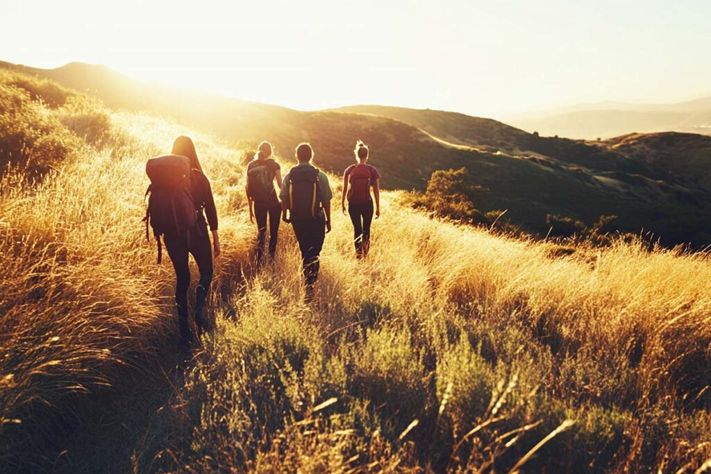 People walking in a field