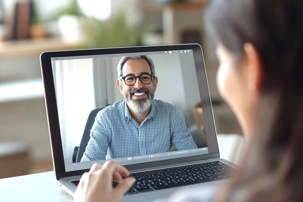 A licensed therapist providing an online evaluation during the admissions process at Ocean Ridge