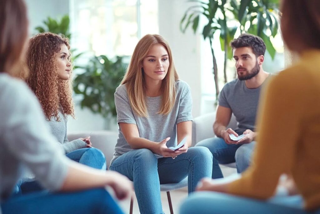 Discussing admission into treatment in a support group in California