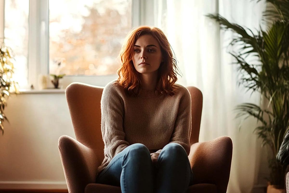 A woman alone contemplating amphetamine treatment in Orange County