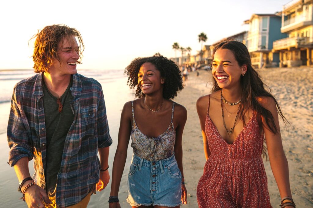 Friends walking on the beach after completing the admissions process for rehab at Ocean Ridge Treatment and Recovery in California