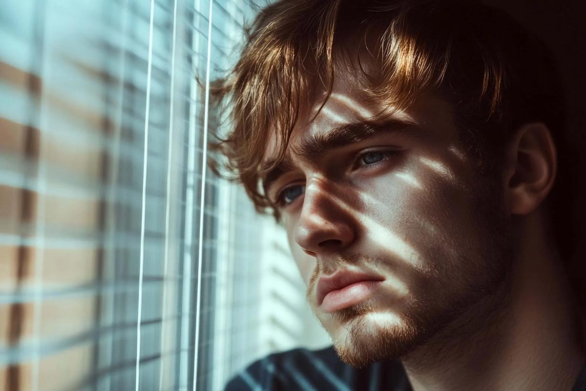 A sad man contemplating detox to overcome addiction at Orange County Detox