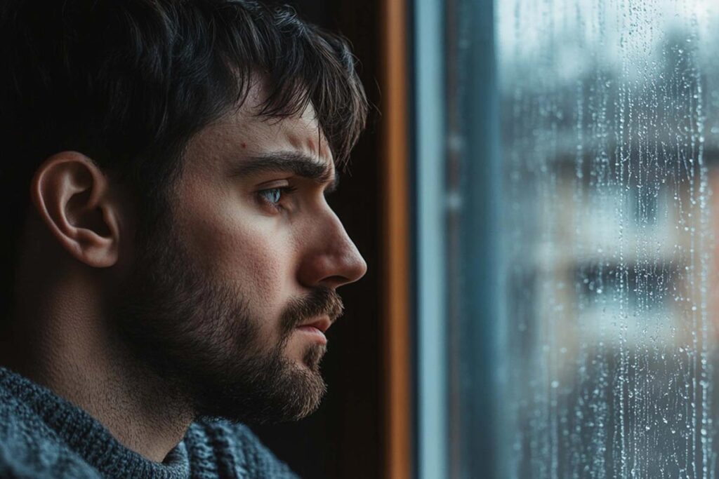 A man looking mournfully out the window, longing for relief via Alcohol Rehab in Orange County California