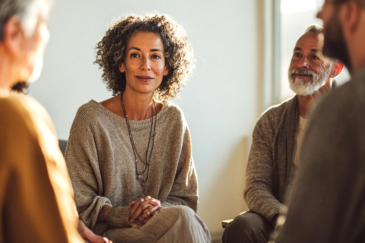 A licensed therapist conducting group therapy designed for rehab for professionals