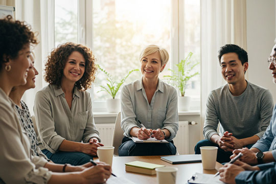 people sitting around a table in discussion