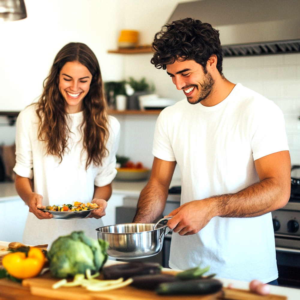 group of friends cooking together