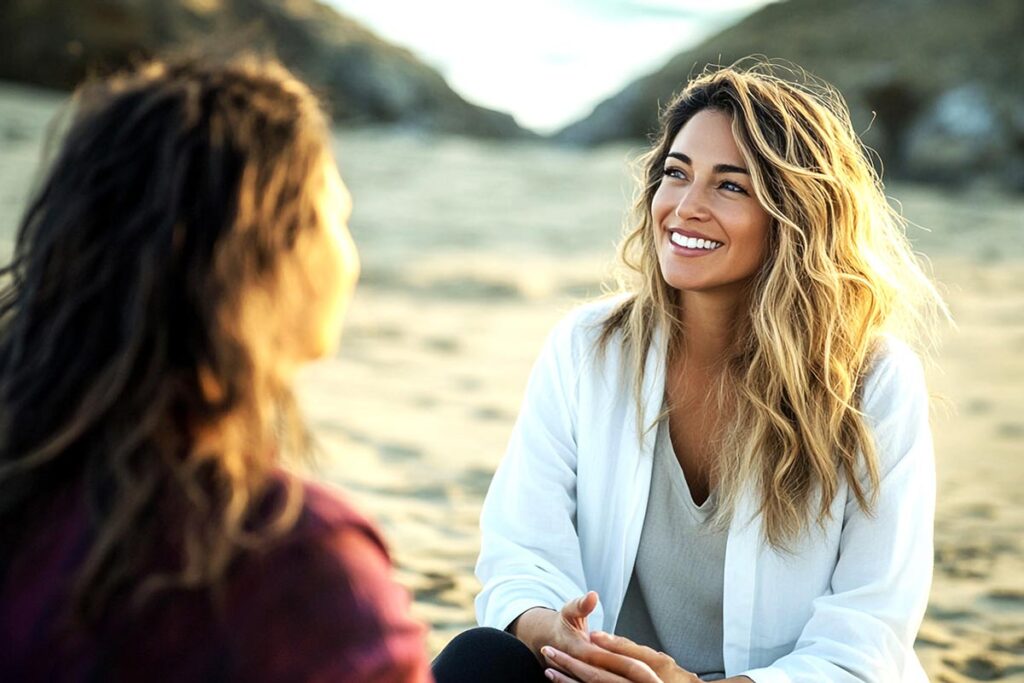 Women speaking on the beach