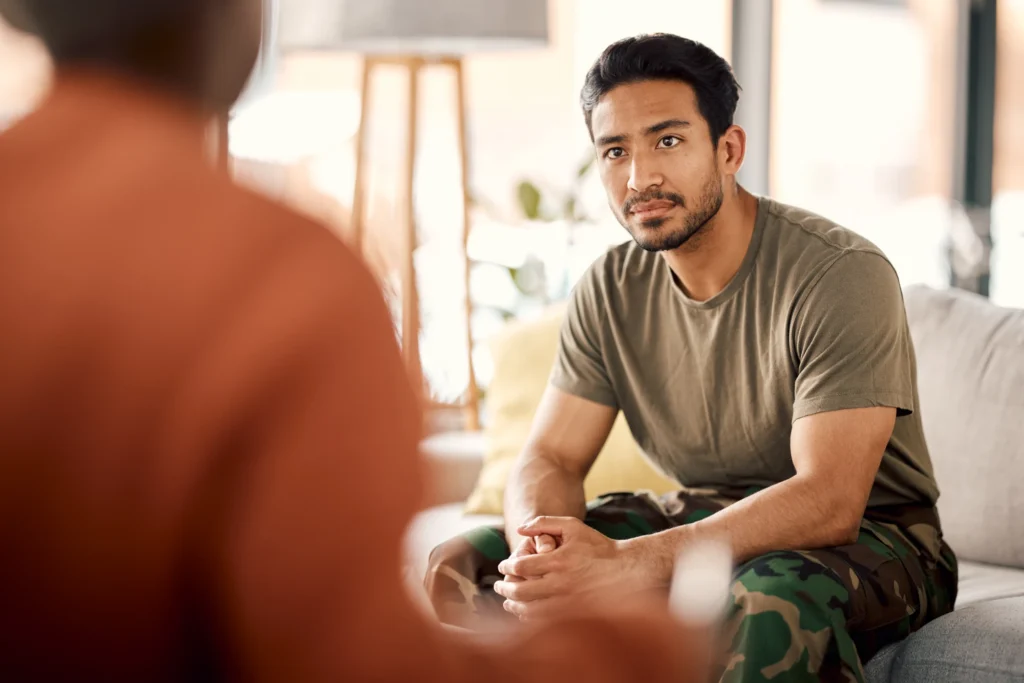 Working professional receiving support during addiction treatment.