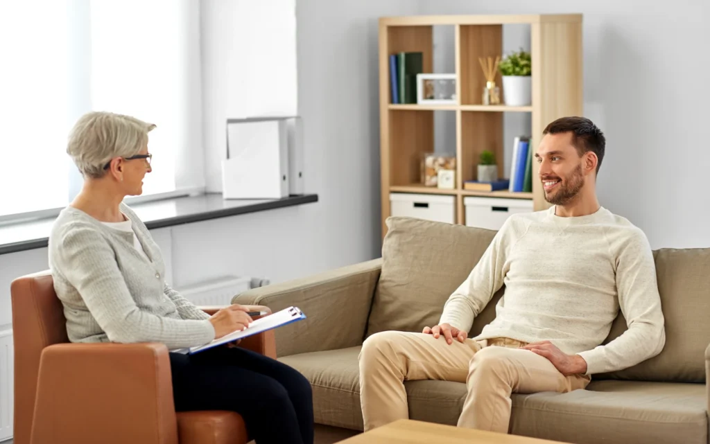 Trimble employee speaking with an addiction treatment professional.